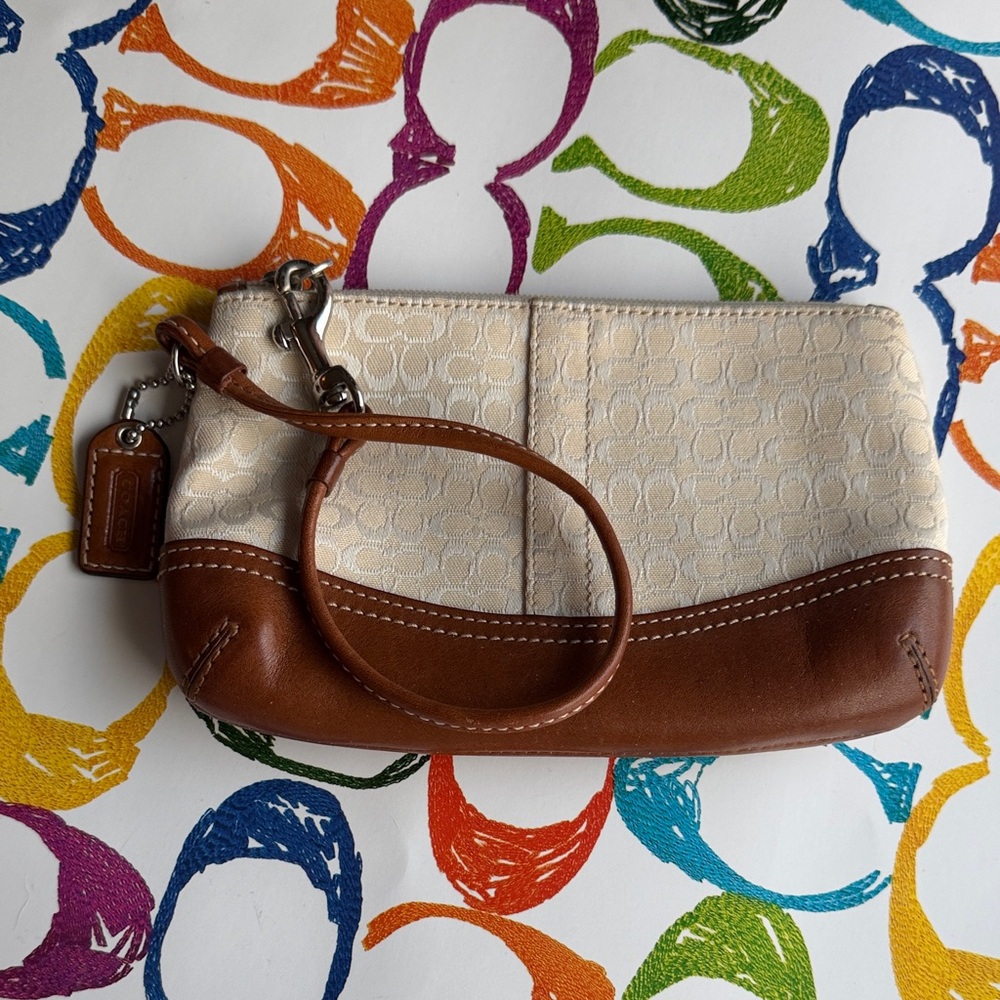 Coach Beige and Tan Wristlet
